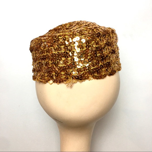 Vintage Pillbox Hat Gold Sequin - Picture 3 of 6